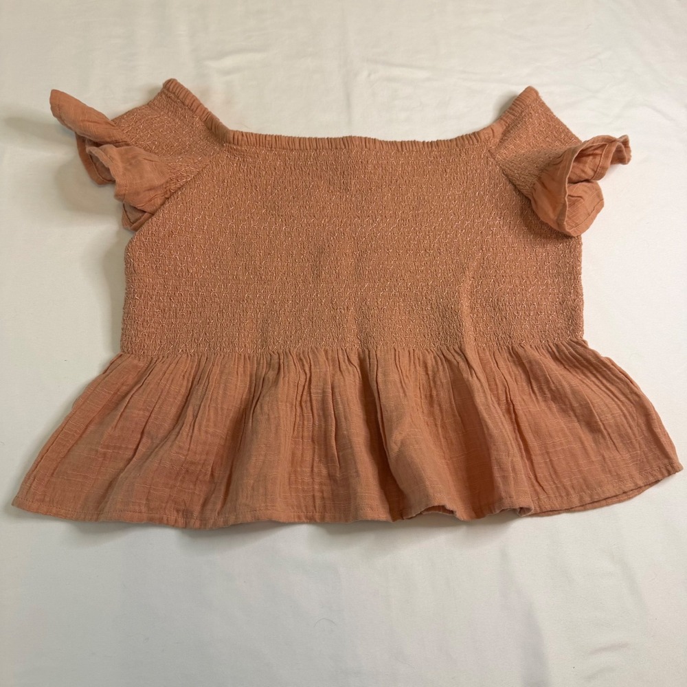 American Eagle Smocked Peplum Top Terracotta Peach Off Shoulder Blouse Medium